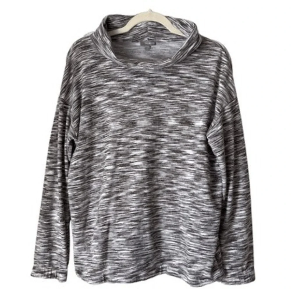 S2 Talbots Space Dye Funnel Neck Top Gray Melange Slouchy Gorpcore Athleisure
